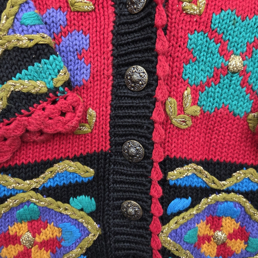 Vintage 90s Debra‎ Luell Boho Floral Cardigan S - Picture 3 of 9